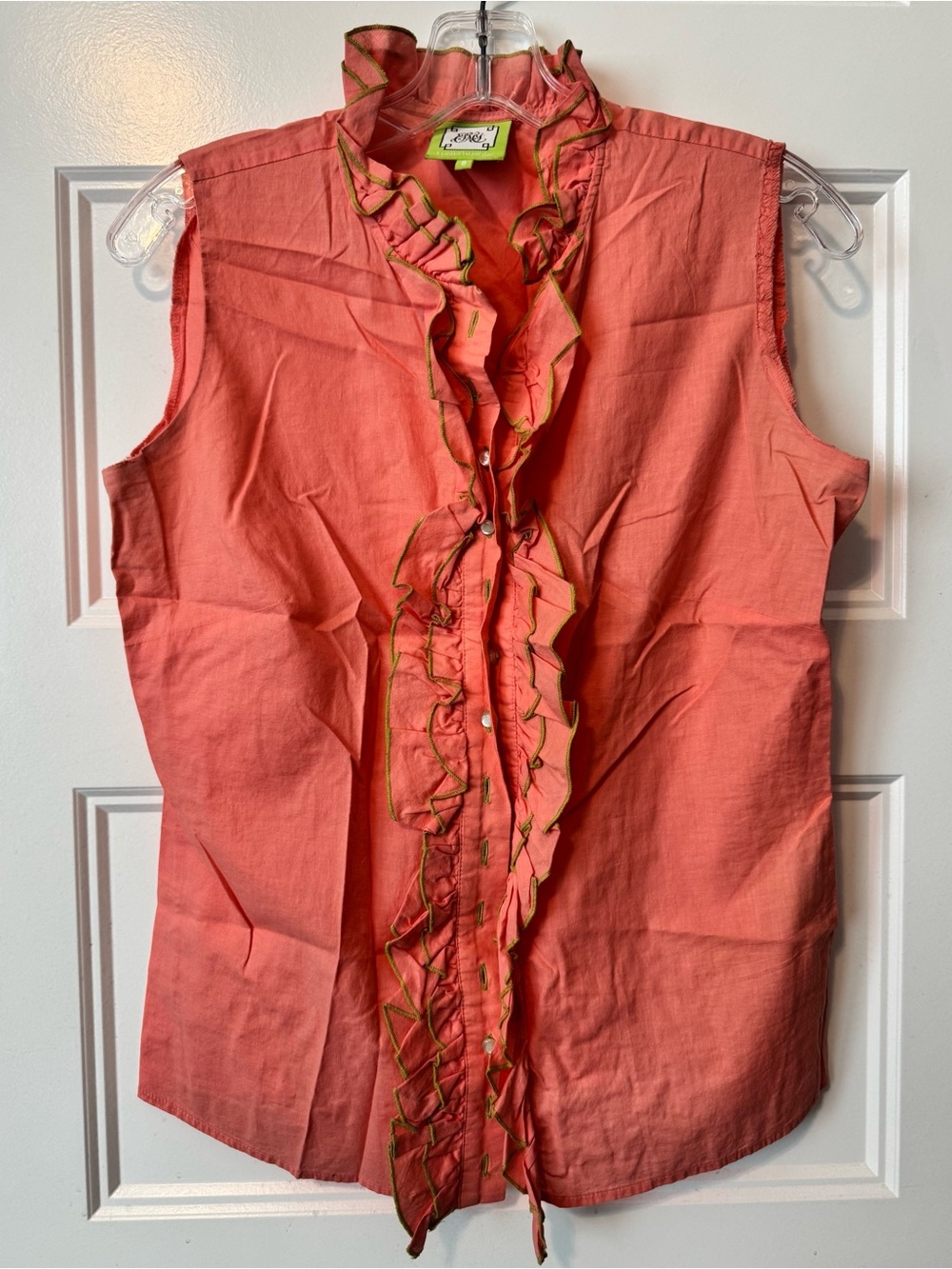 Elizabeth McKay Coral Ruffle Sleeveless Blouse Size 8 Preppy Coastal